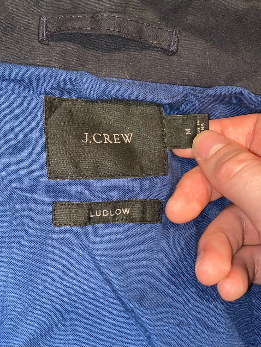 $248 J Crew Ludlow Mac Rain Jacket Mens Navy Blue Water Repellent Trench Coat M